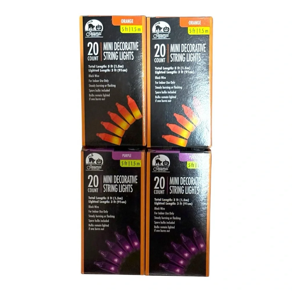 Set of 4 Orange and Purple 20ct Halloween Mini String Light Sets NWT